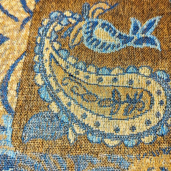 Paisley Gold Metallic Blue Yellow Pashmina Scarf - Picture 7 of 10